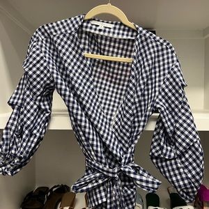 Gingham wrap blouse
